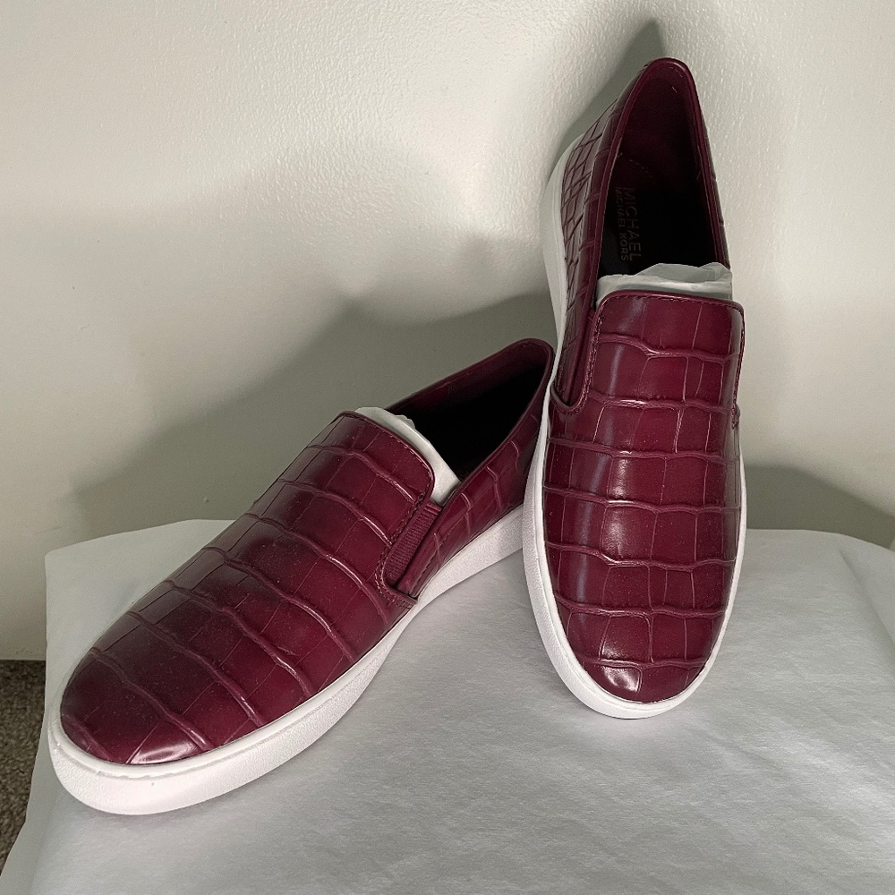 Michael Kors-Keaton Crocodile Embossed Slip On Sneakers-US Size 7.5M-New w/o Box